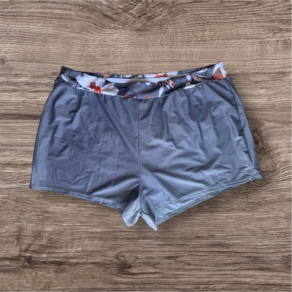 umbranded swim short plus size 2X eslastic and floral waist gray - Picture 3 of 14